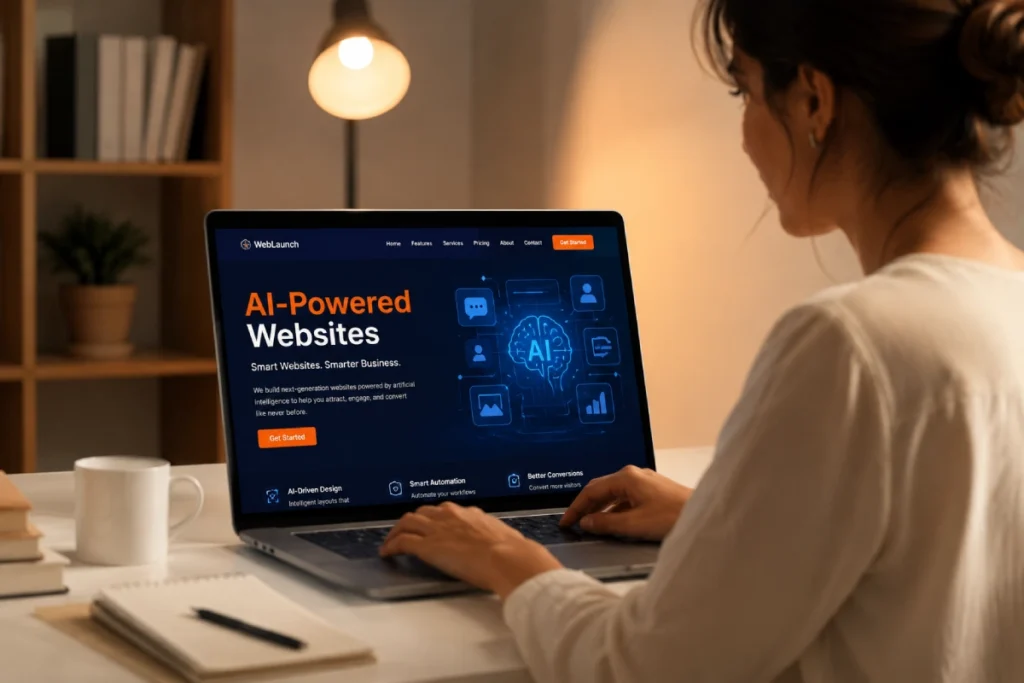 AI-powered website homepage displayed on a laptop screen